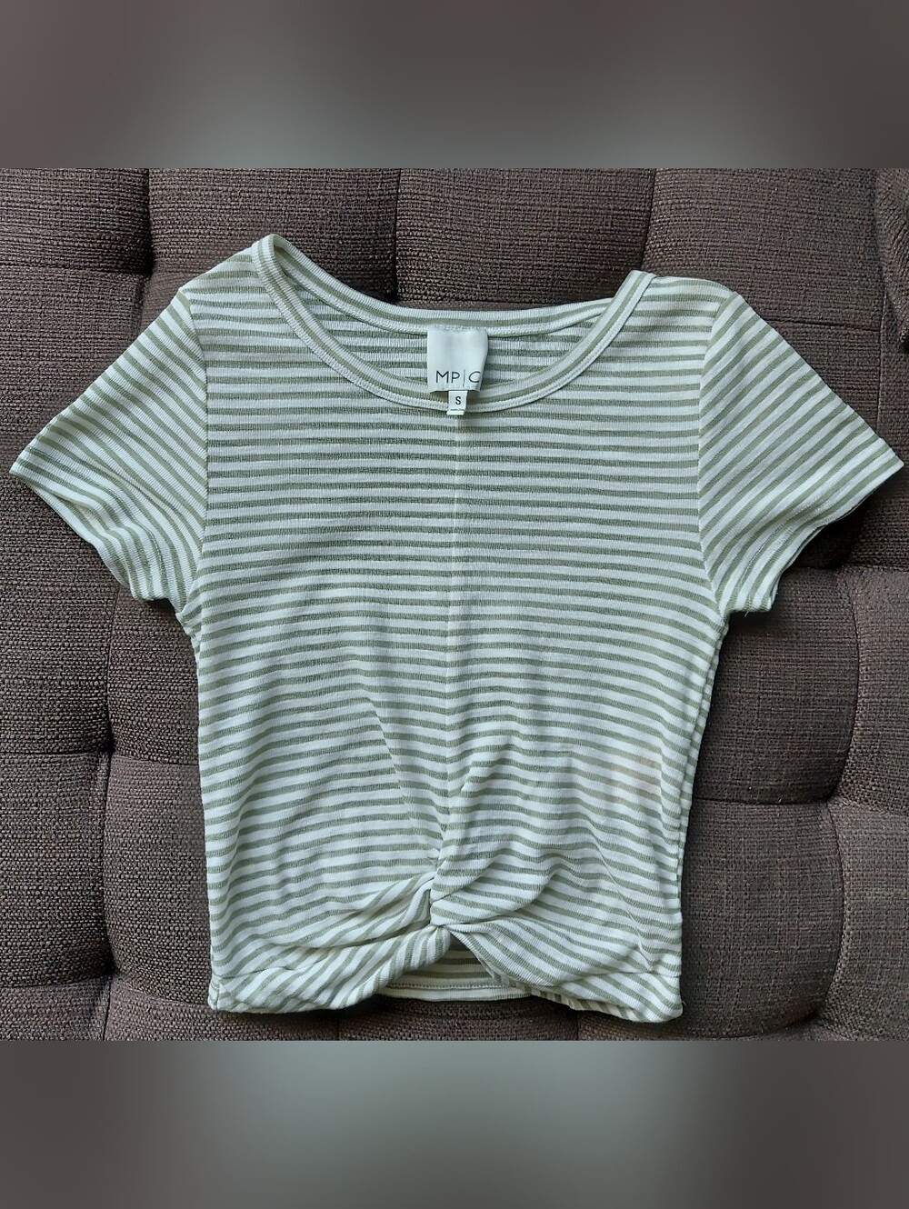 MINK PINK Cropped T Shirt With Green And White Stripes